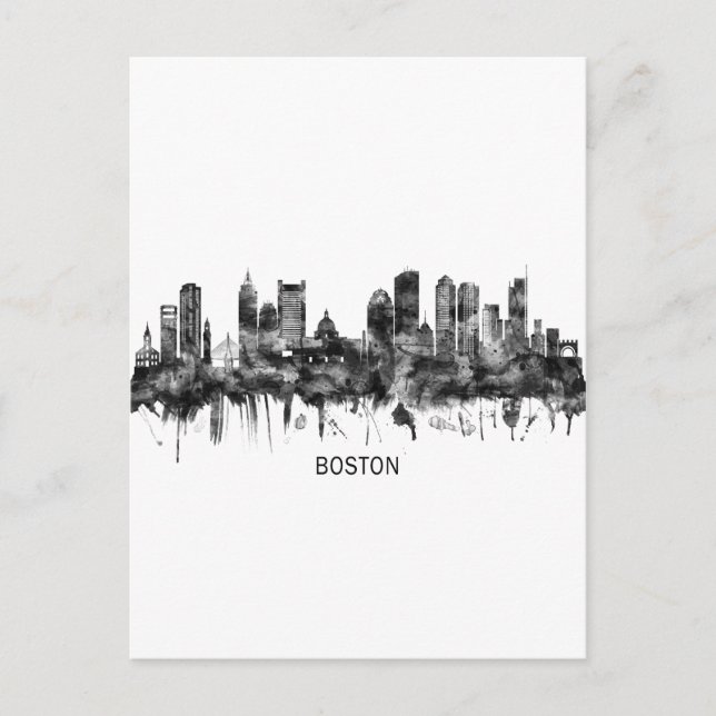 Postal Festiva Boston Massachusetts Skyline BW (Anverso)