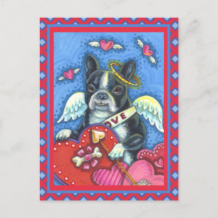POSTAL FESTIVA BOSTON TERRIER BLANCO CUPIDO, CORTAR VALENTINA DE