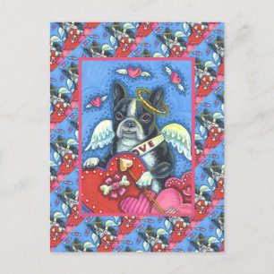 POSTAL FESTIVA BOSTON TERRIER BLANCO CUPIDO, CORTAR VALENTINA DE