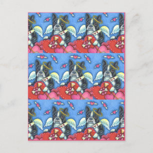 POSTAL FESTIVA BOSTON TERRIER BLANCO CUPIDO, CORTAR VALENTINA DE 