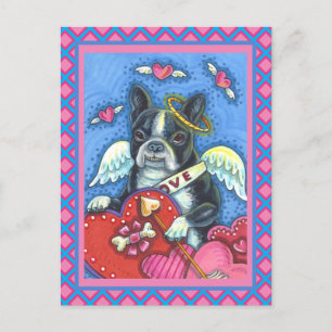 POSTAL FESTIVA BOSTON TERRIER BLANCO CUPIDO, CORTAR VALENTINA DE 