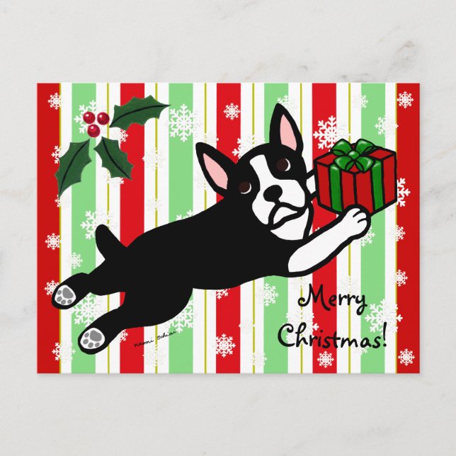 Postal Festiva Boston Terrier Navidades 2 Personalizados de copas (Anverso)