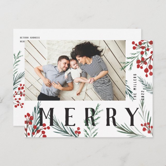 Postal Festiva Botánica tipográfica Foto Merry (Anverso / Reverso)