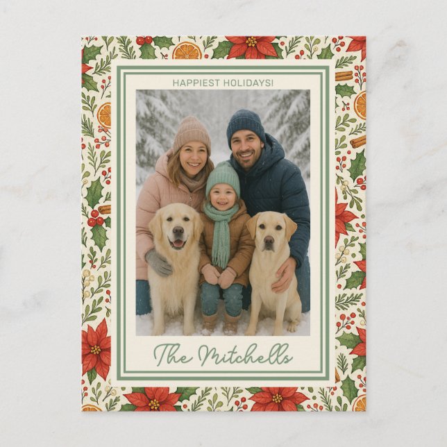 Postal Festiva Botanical Mistletoe Classic Floral Art Pattern (Anverso)