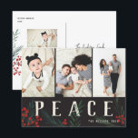 Postal Festiva Botánicos tipográficos 3 Foto Paz<br><div class="desc">Postal. Completamente personalizable en todos los sentidos posibles, esta nueva colección de tarjetas de vacaciones cuenta con nuestras originales bayas de invierno pintadas a mano y obras de arte folclórico. Los audaces saludos modernos entrelazados entre las obras de arte hacen una extraña declaración tipográfica que destaca. Esta colección incluye varias...</div>