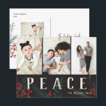 Postal Festiva Botánicos tipográficos 3 Foto Paz<br><div class="desc">Postal. Completamente personalizable en todos los sentidos posibles, esta nueva colección de tarjetas de vacaciones cuenta con nuestras originales bayas de invierno pintadas a mano y obras de arte folclórico. Los audaces saludos modernos entrelazados entre las obras de arte hacen una extraña declaración tipográfica que destaca. Esta colección incluye varias...</div>