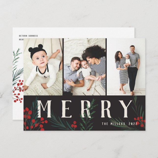 Postal Festiva Botánicos tipográficos 3 Photo Merry (Anverso / Reverso)