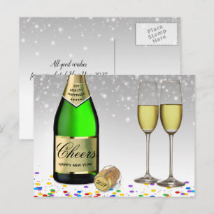 Postal Festiva Botella de vino burbujeante Feliz Año Nuevo 2027