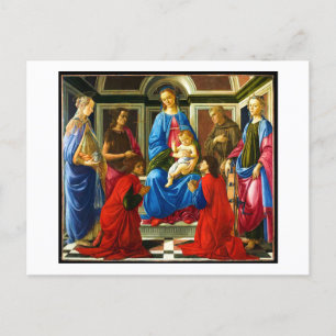 Postal Festiva Botticelli Madonna y niño con 6 santos 1470