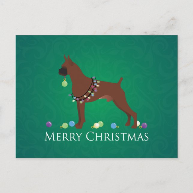 Postal Festiva Boxer Dog Merry Christmas Design (Anverso)