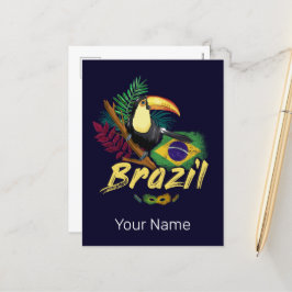 Postal Festiva Brasil Vintage Toucan Flag Samba Mask Souvenir
