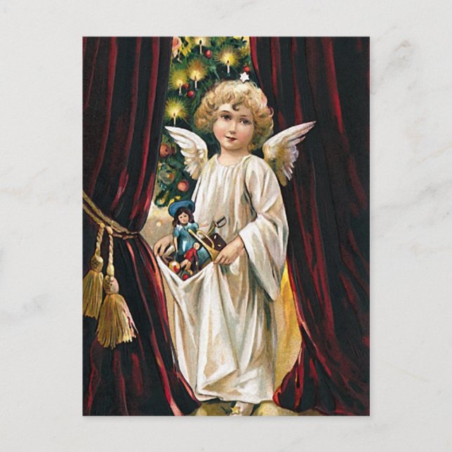 Postal Festiva Brazos llenos de Alegría -Navidades saludando post (Anverso)