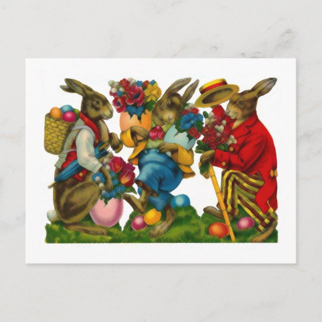 Postal Festiva Bright Easter Bunnies Vintage (Anverso)