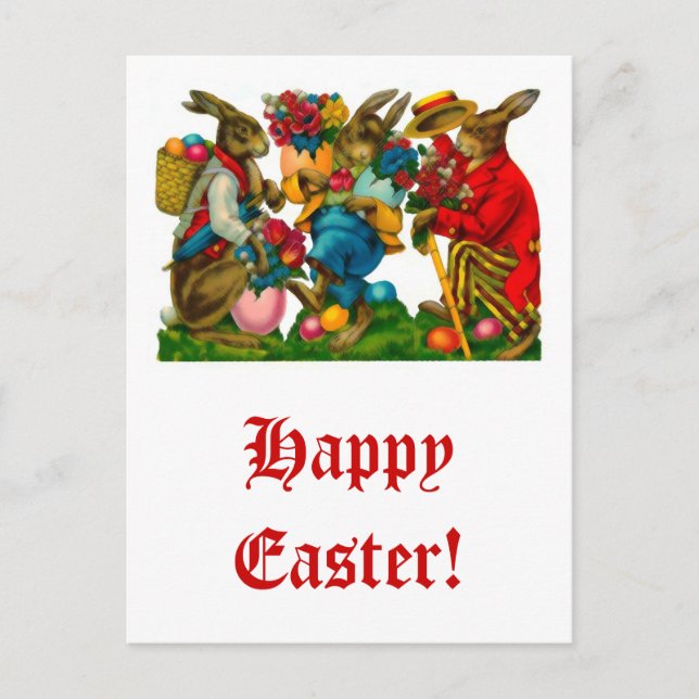 Postal Festiva Bright Easter Bunnies Vintage (Anverso)