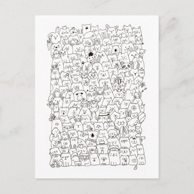 Postal Festiva Brillantes "gatos y conchas" en blanco y negro (Anverso)