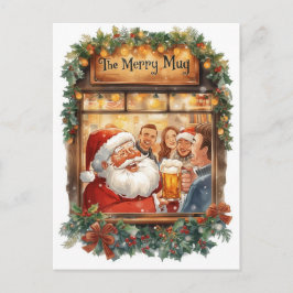 Postal Festiva British Christmas Card with Santa Claus at Pub