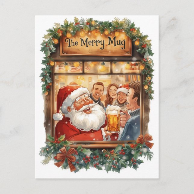 Postal Festiva British Christmas Card with Santa Claus at Pub (Anverso)