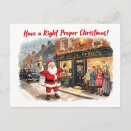 Postal Festiva British Christmas Card with Santa Claus at Pub