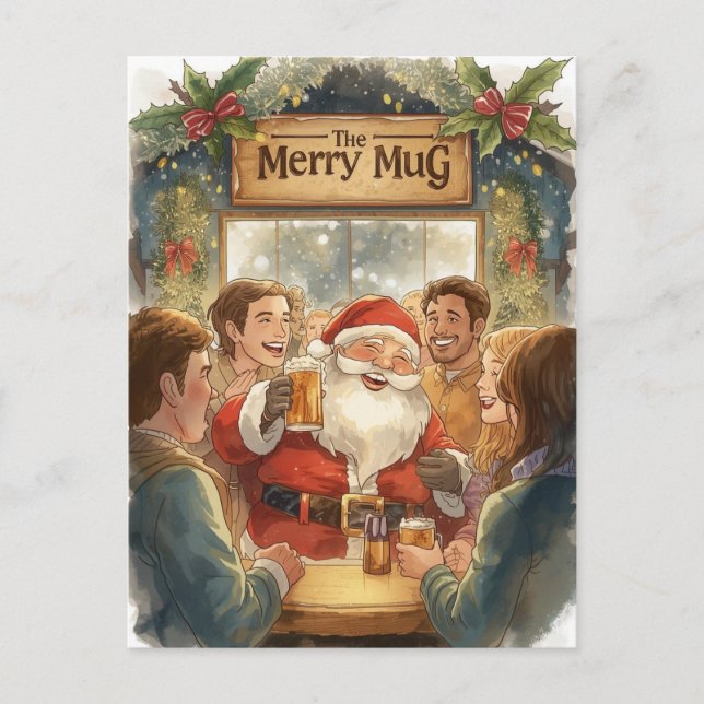Postal Festiva British Christmas Card with Santa Claus at Pub (Anverso)