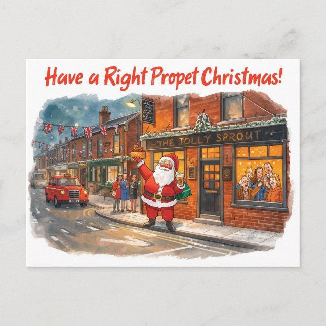 Postal Festiva British Christmas Card with Santa Claus at Pub (Anverso)