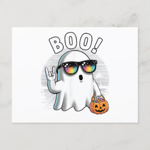Postal Festiva Bromista de Fantasma Retro Halloween Calabaza Funn
