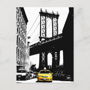 Postal Festiva Brooklyn Bridge Nyc New York City Yellow Taxi