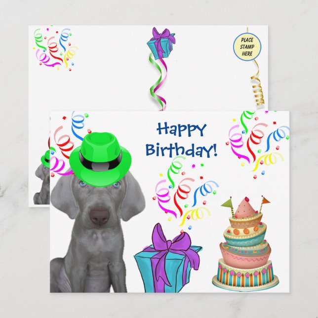 Postal Festiva Brooklyn, el cumpleaños de Weimaraner (Anverso / Reverso)