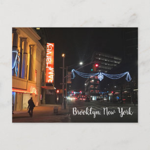 Postal Festiva Brooklyn Nueva York Calle Fulton Luces Navideñas N