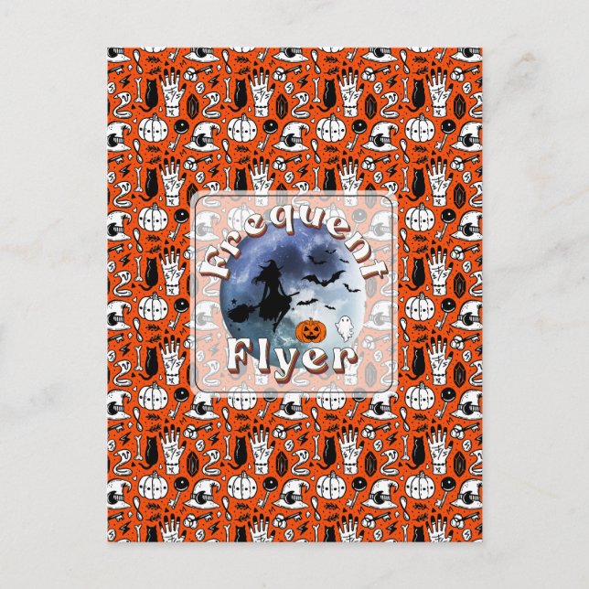 Postal Festiva Broomstick de travesía frecuente de Halloween para (Anverso)