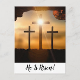 Postal Festiva Brown Crosses He Is Risen Christian Happy Easter