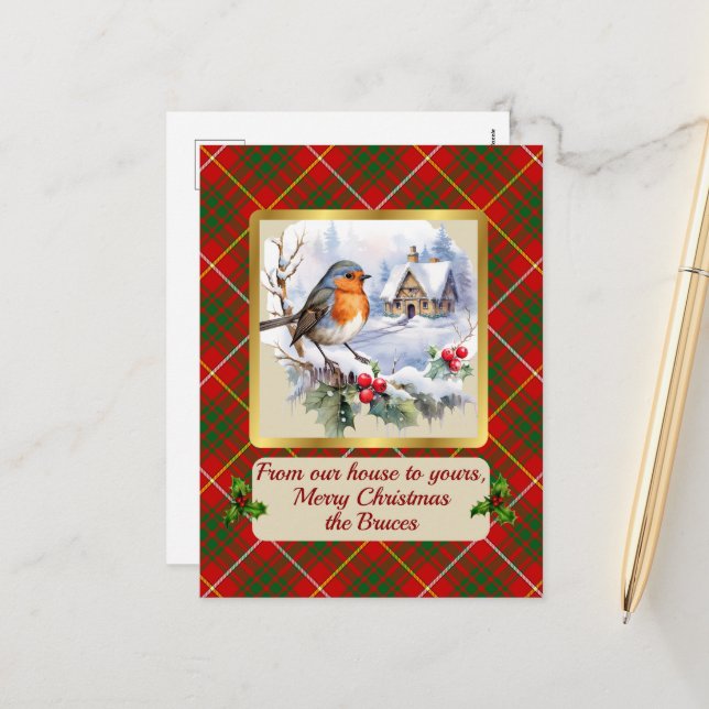 Postal Festiva Bruce Tartan w/Robin Personalizado (Anverso/Reverso In Situ)