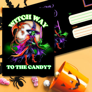 Postal Festiva Bruja Camino a los Dulces Divertido Halloween