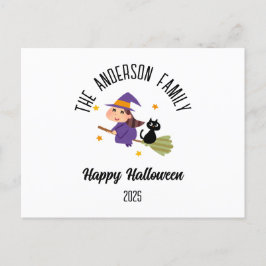 Postal Festiva Bruja de Halloween con nombre personalizado en una