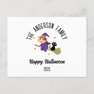 Postal Festiva Bruja de Halloween con nombre personalizado en una