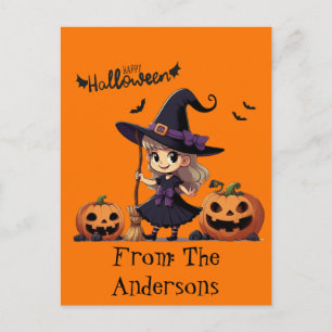 Postal Festiva Bruja de Halloween de anime linda