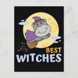 Postal Festiva Bruja de Halloween de Hipopótamo Niños Brujas Mejo