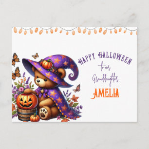 Postal Festiva Bruja del Oso Lindo Halloween Nieta