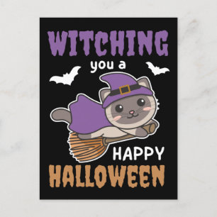 Postal Festiva Bruja Gato Brujas Te Desean Un Feliz Halloween H