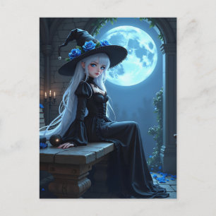 Postal Festiva Bruja gótica anime luna azul completo Halloween