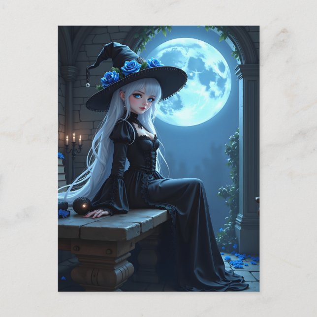 Postal Festiva Bruja gótica anime luna azul completo Halloween (Anverso)
