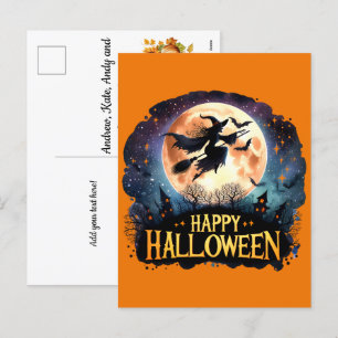 Postal Festiva Bruja volando en la habitación - Feliz Halloween