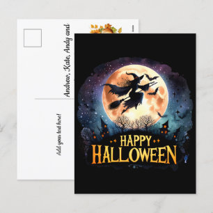 Postal Festiva Bruja volando en la habitación - Feliz Halloween