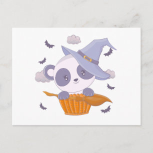 Postal Festiva Brujas de Panda Super Lindo Sombrero y Murciélagos