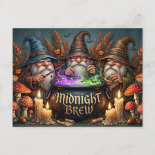 Postal Festiva Brujas Gnomos Bruja de Halloween Caldera de Cervez
