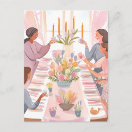 Postal Festiva Brunch de Pascua | Comida de la familia acuarela h
