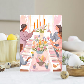 Postal Festiva Brunch de Pascua | Comida Familiar de Acuarela Hec