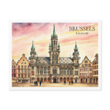 Bruselas Bélgica Acuarela Gran Palacio