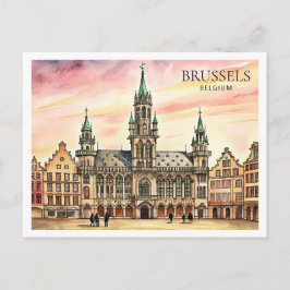 Postal Festiva Bruselas Bélgica Acuarela Gran Palacio