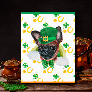 Postal Festiva Brussels Griffon Perro Shamrock Día de San Patrici