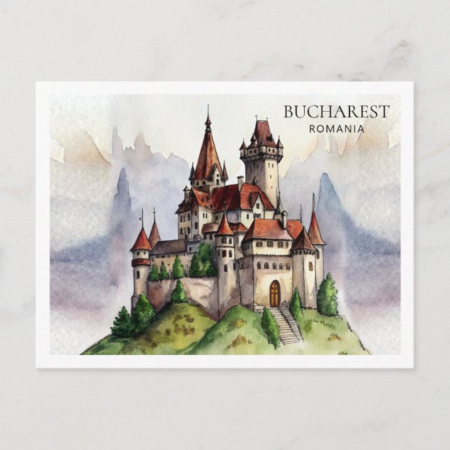 Postal Festiva Bucarest Rumanía | Arte acuático de la ciudad anti (Anverso)